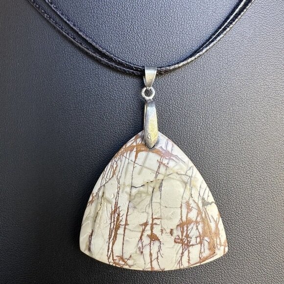 Pendant Necklace Red Creek Jasper Polish Multicolor Stone 18 KGP Silver Bale 16" - Picture 1 of 5